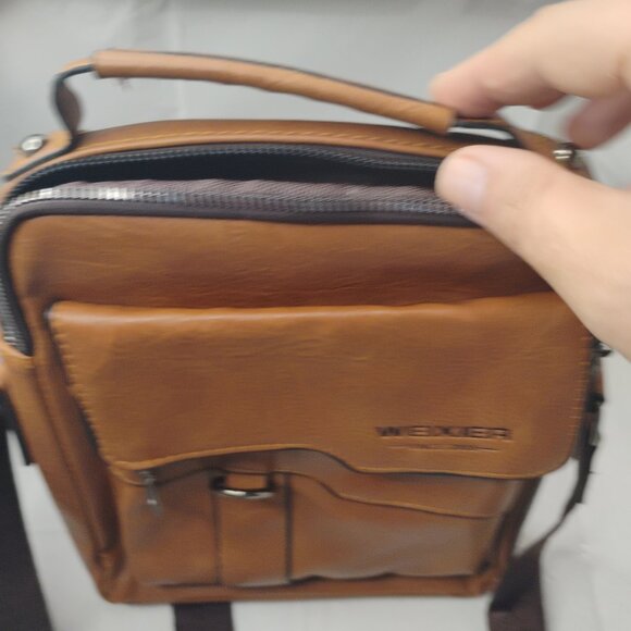 Weixier Men's Brown Leather Shoulder Travel Bag Crossbody Strap - Picture 9 of 9